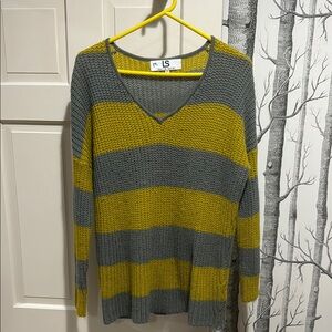 Laurie Solet Mustard and Gray Striped Sweater